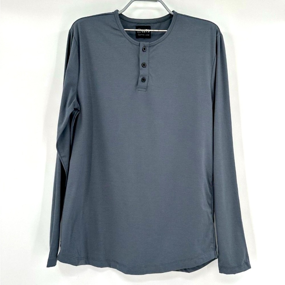 Cuts Clothing Long Sleeve Henley Tee sz XL Ocean Storm T-Shirt Curve Hem po